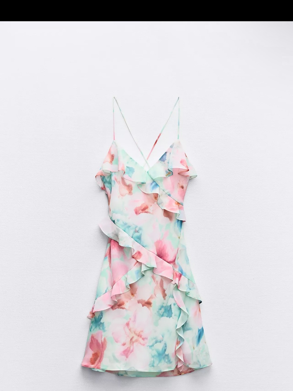 Floral Ruffle Slip Dress in Pastel Multi